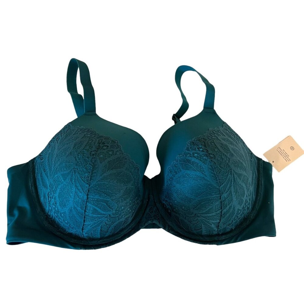 Womens Teal 40DD NWT Full Coverage Lightly Lined T-Shirt Bra‎ With Lace Details